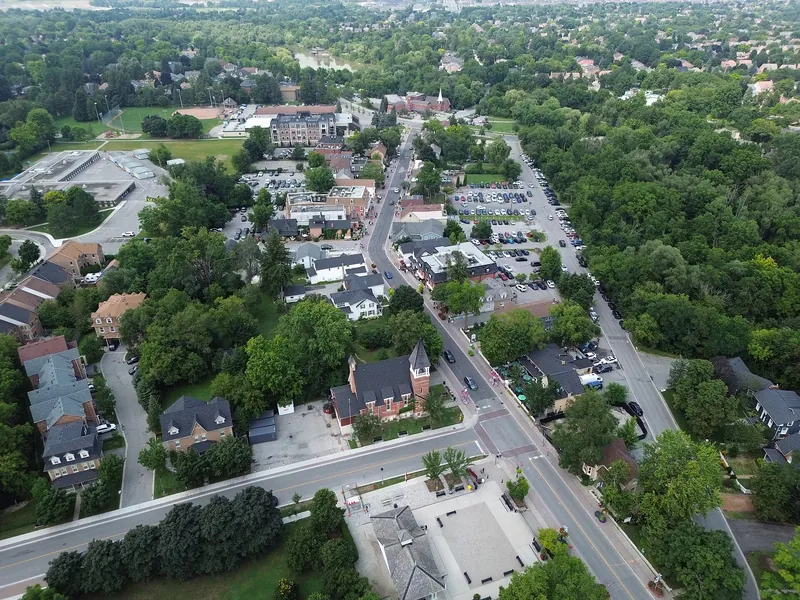 Aerial view of historic Main Street Unionville